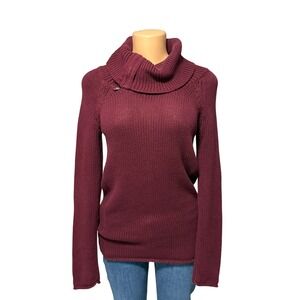 Guess Burgundy Ribbed Knit‎ Zipper Collar Sweater Extra Small XS